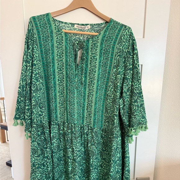 Rusttydustty Women’s 4XL Green Paisley Boho Dress Tassel Sleeve NWT - Picture 3 of 7